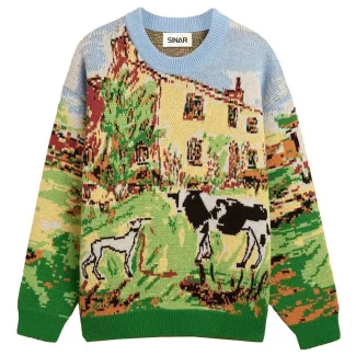 Men Sweater Long Sleeve Jacquard Knitwear Winter Cotton Knit Crew Neck Men Knitted Sweater