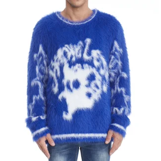 Men Fuzzy Sweaters  Long Sleeve Warm Mohair Knitwear Winter Pullover Furry Knit Jumper Men Mohair Knit Sweater